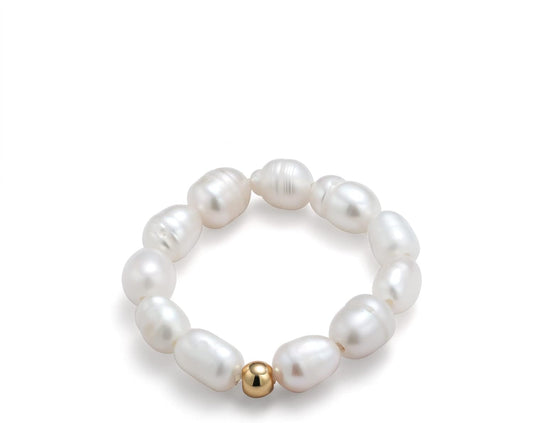 Stretch Freshwater Pearl Rings with 14K Gold Plated Beaded Adjustable Stackable Rings Holiday Gift for Women Girls - WORLD TIME VISITS