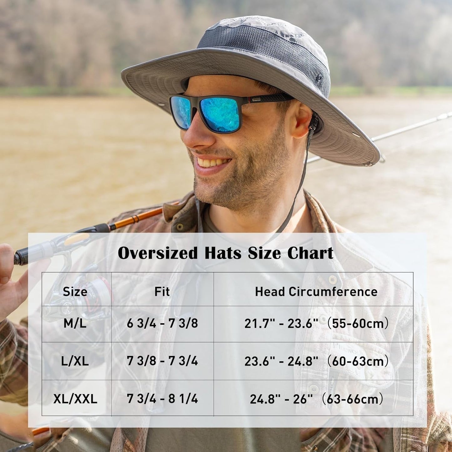 Oversized XL XXL Mens Golf Bucket Sun Hats Big Head Boonie Safari Wide Brim Waterproof UPF50+ Fishing