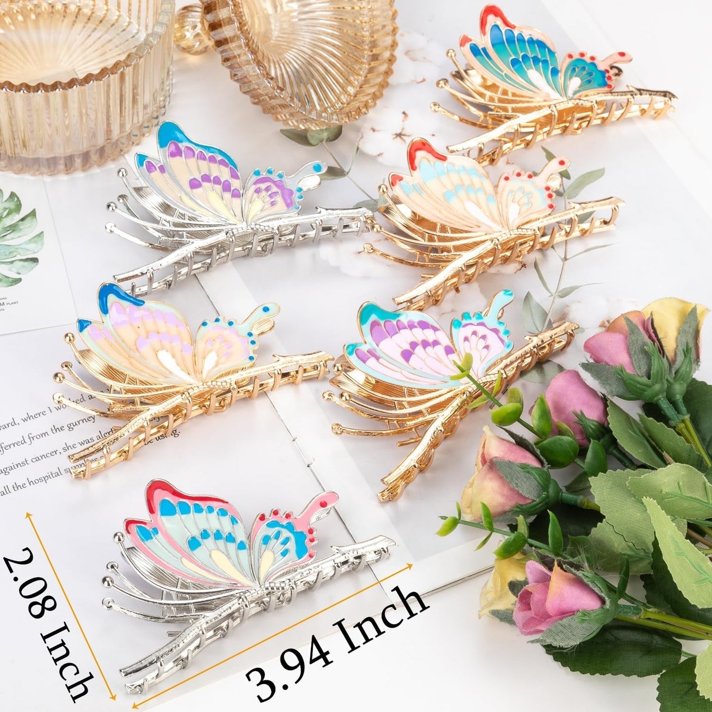6 Pcs Metal Butterfly Hair Clips for Women & Girls - 4 Inch Large Nonslip Matte Claws with Strong Hold for Long, Thick or Thin Hair, 6 Styles