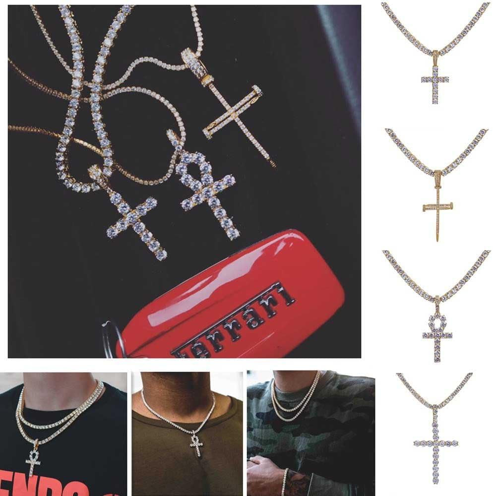 Cross Chain for Men Gold Cross Necklace 14K Gold Plated Large Nail Cross Chain Iced Out CZ Pendant Hip Hop Jewelry for Women with Stainless Rope Chain
