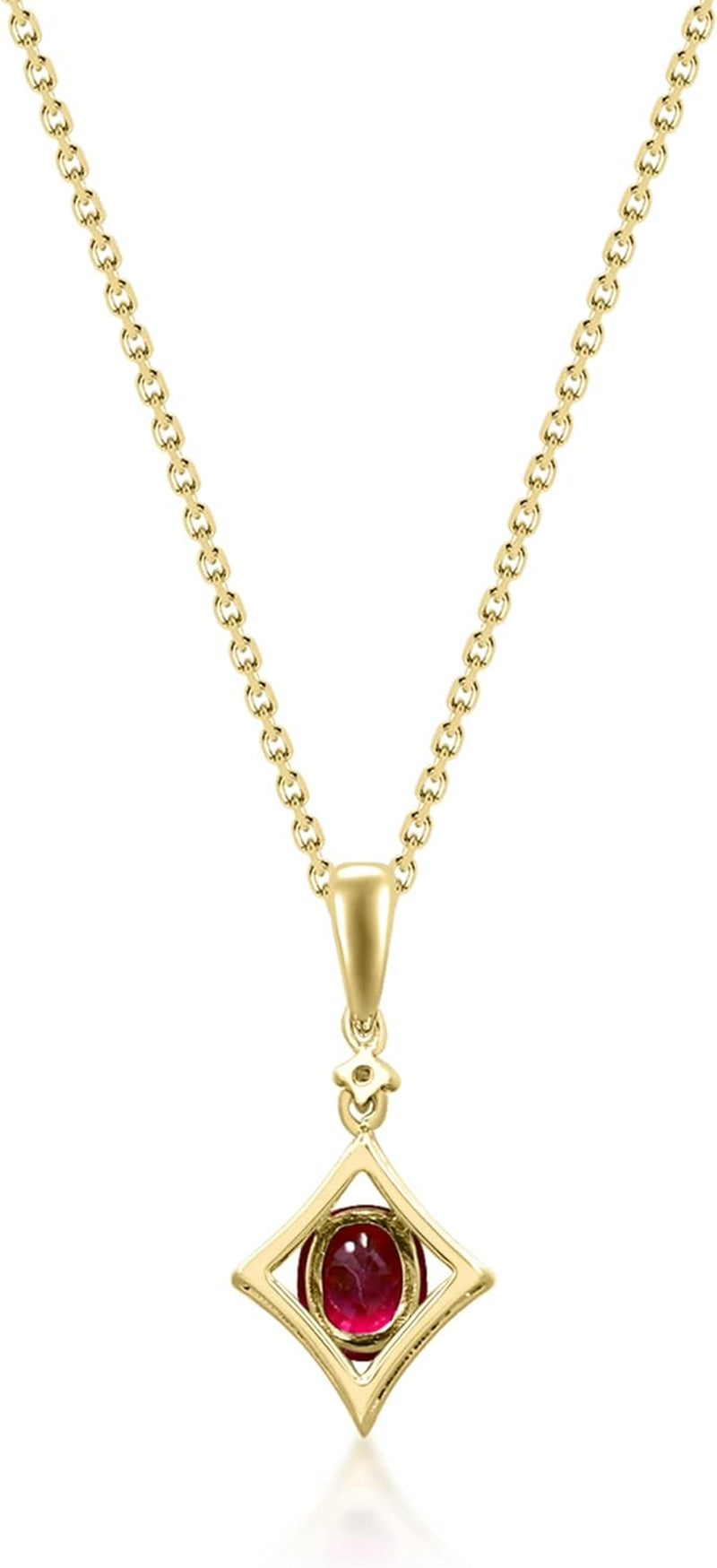 10K Yellow Gold Genuine Ruby and Natural Diamond (I1) Pendant for Women.
