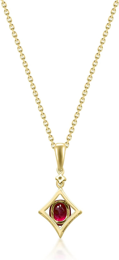10K Yellow Gold Genuine Ruby and Natural Diamond (I1) Pendant for Women.