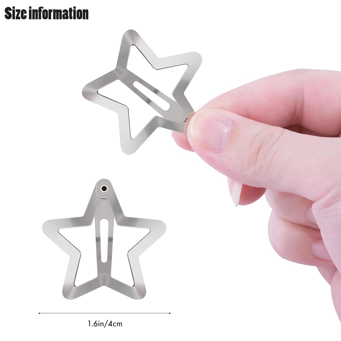 Star Hair Clips 2000S Y2K Snap Hair Barrettes Non Slip Star Hair Accessories Silver Metal Hair Clips for Girls Women -30 PCS 1.57"
