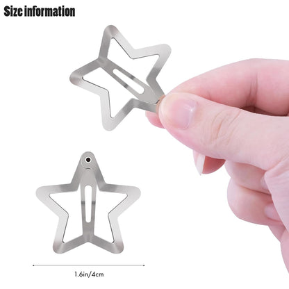 Star Hair Clips 2000S Y2K Snap Hair Barrettes Non Slip Star Hair Accessories Silver Metal Hair Clips for Girls Women -30 PCS 1.57"