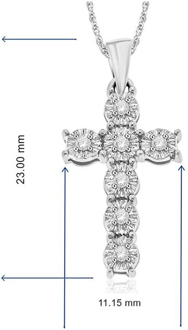 1/10 Cttw Diamond Christian Cross Necklace for Women in 925 Sterling Silver Color J-K/Clarity I3