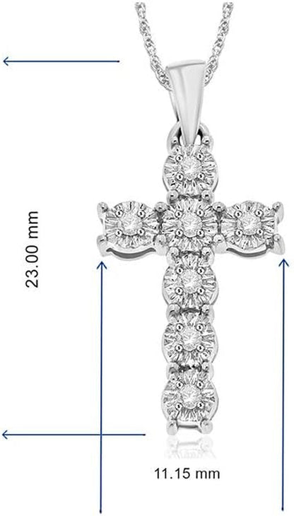 1/10 Cttw Diamond Christian Cross Necklace for Women in 925 Sterling Silver Color J-K/Clarity I3