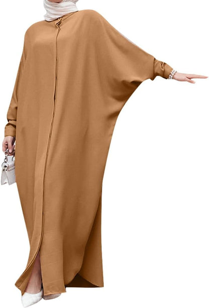 Women'S Muslim Dress Ramadan Abaya Batwing Sleeve Henley Shirt Prayer Kaftan Dubai Islamic Dress