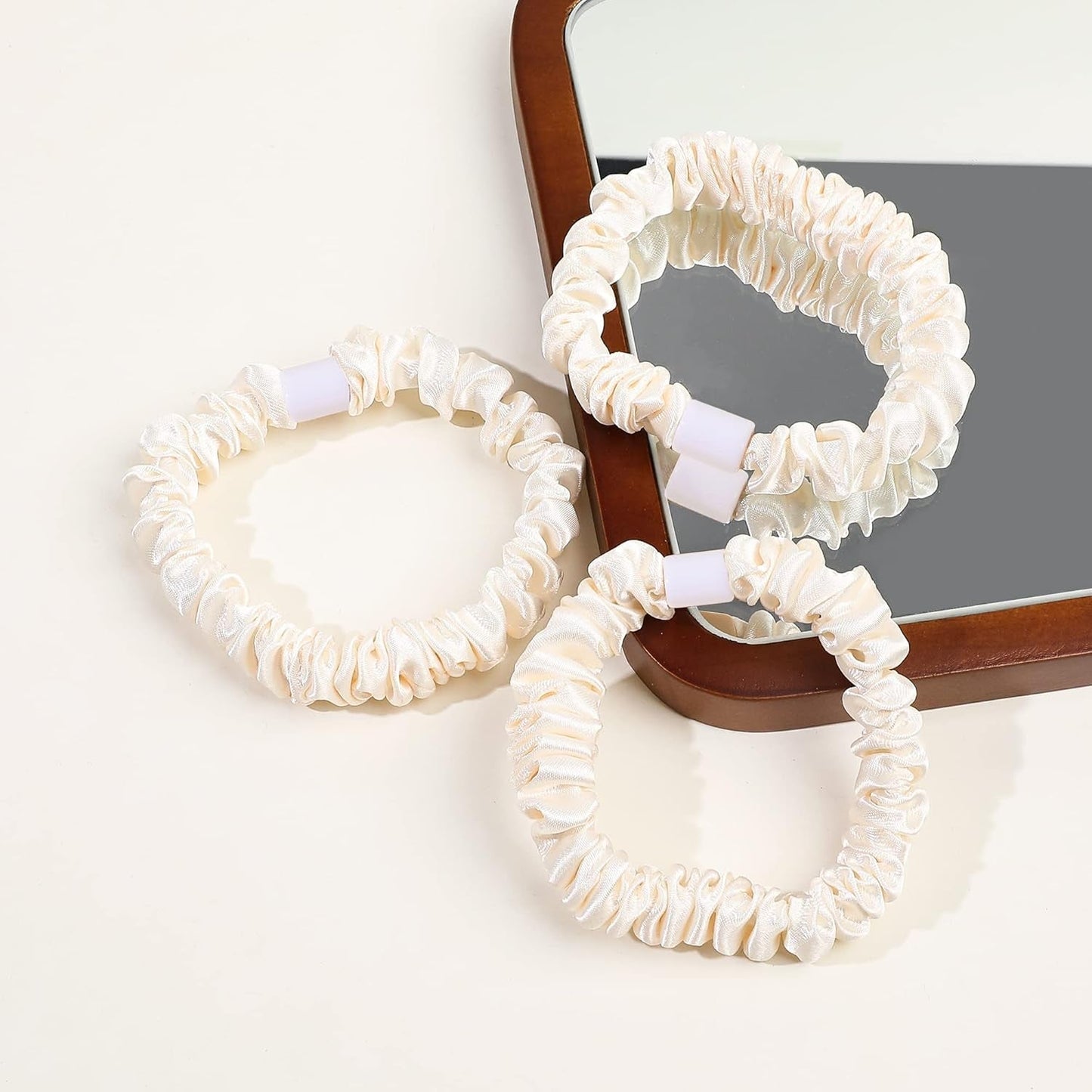 Hair Ties Satin Scrunchies - Small Mini Scrunchy for Women Thick Thin Hair Accessories Cute Soft No Slip Hair Elastics Ponytail Holder for Curly Hair No Damage Hairties Gift for Girls… Champagne