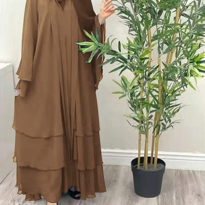 Muslim Abaya Dress for Women - Long Sleeve Islamic Dubai Abaya Cardigan Robe - Middle East Prayer Dress with Hijab