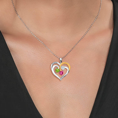 925 2-Tone Sterling Silver and White Green Peridot White Moissanite and Pink Created Sapphire Pendant Necklace for Women (1.52 Cttw, Heart Shape 5MM, 18 Inch Chain)