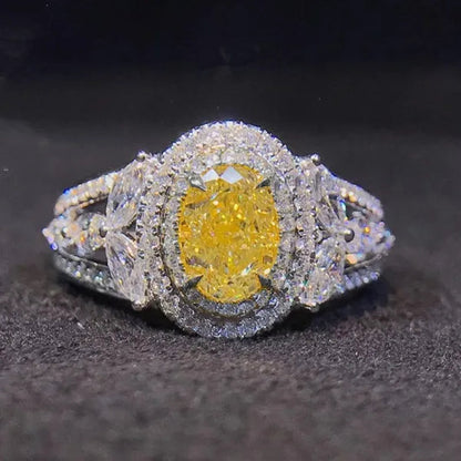 Trendy Silver Plated Lab Diamond White Sapphire Citrine Gemstone Rings for Women Engagement Proposal Gift Bridal Jewelry