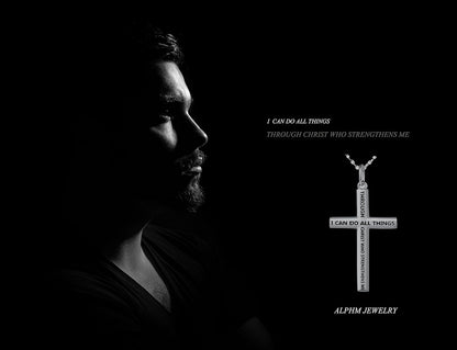 S925 Sterling Silver Cross Bible Verse Faith Christian Inspirational Pendant Necklace for Men Women
