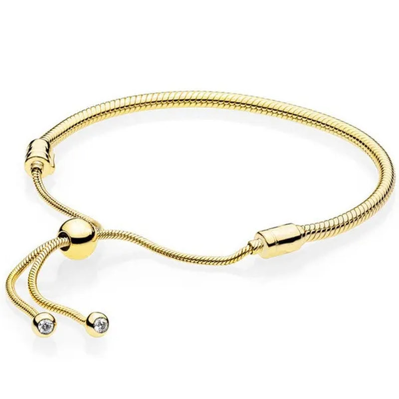 NEW Fashion 925 Sterling Silver Adjustable Size Flashing sided Heart Snake Chain Bracelet For European Bangle Bracelet Jewelery Making DIY