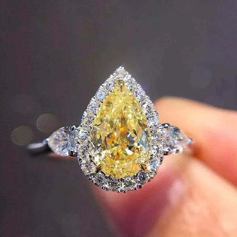Women Fashion Silver Plated Teardrop Citrine Lab Diamond Wedding Engagement Ring for Women Natural Gemstones Jewelry Ring Size 6-10 - WORLD TIME VISITS