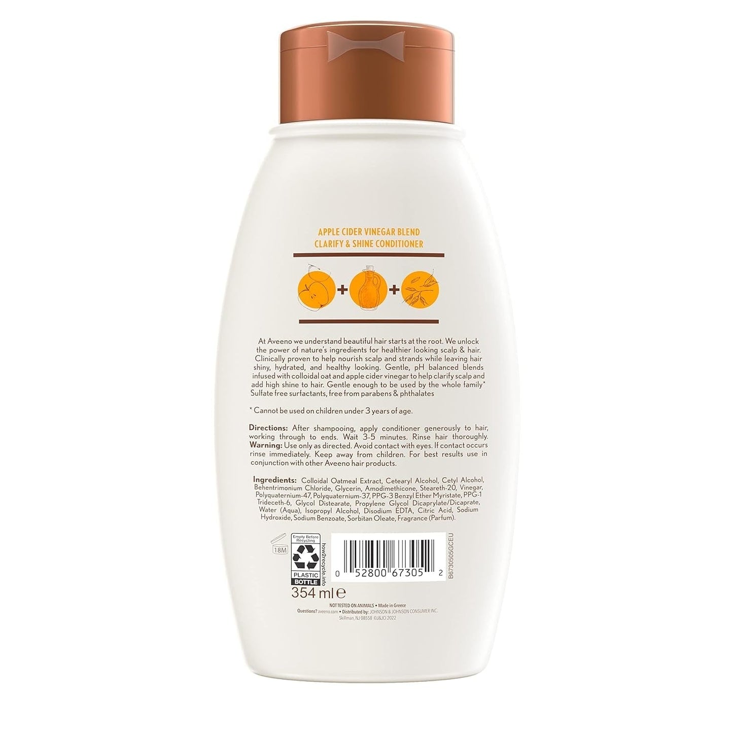 Apple Cider Vinegar Sulfate-Free Conditioner for Balance & High Shine, Daily Moisturizing & Scalp Soothing Conditioner for Oily or Dull Hair, Paraben & Dye-Free, 12Oz