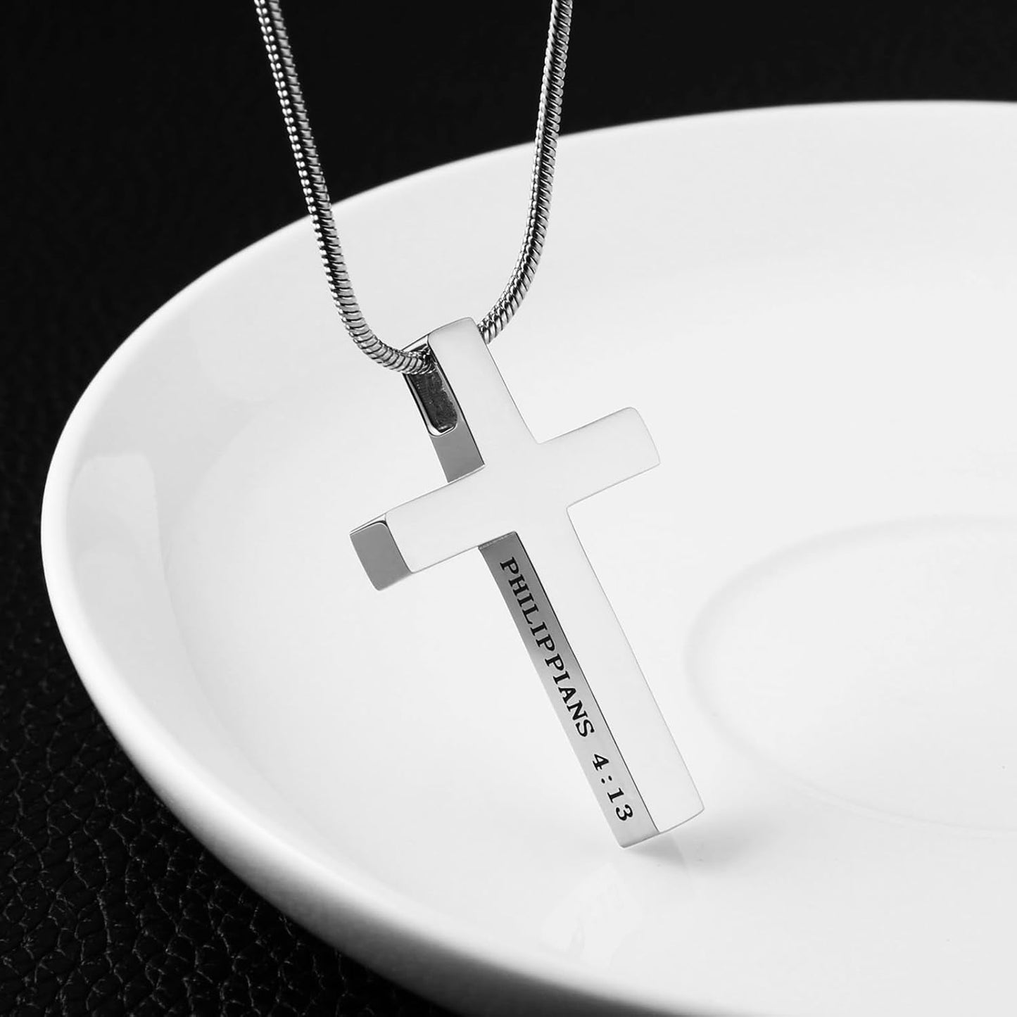 Philippians 4:13 Cross Pendant STRENGTH Bible Verse Stainless Steel Necklace