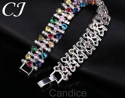 CANDICE Blue Crystal Elegant Bridal Wristband Bracelet White CZ Wedding Bangle Jewelry