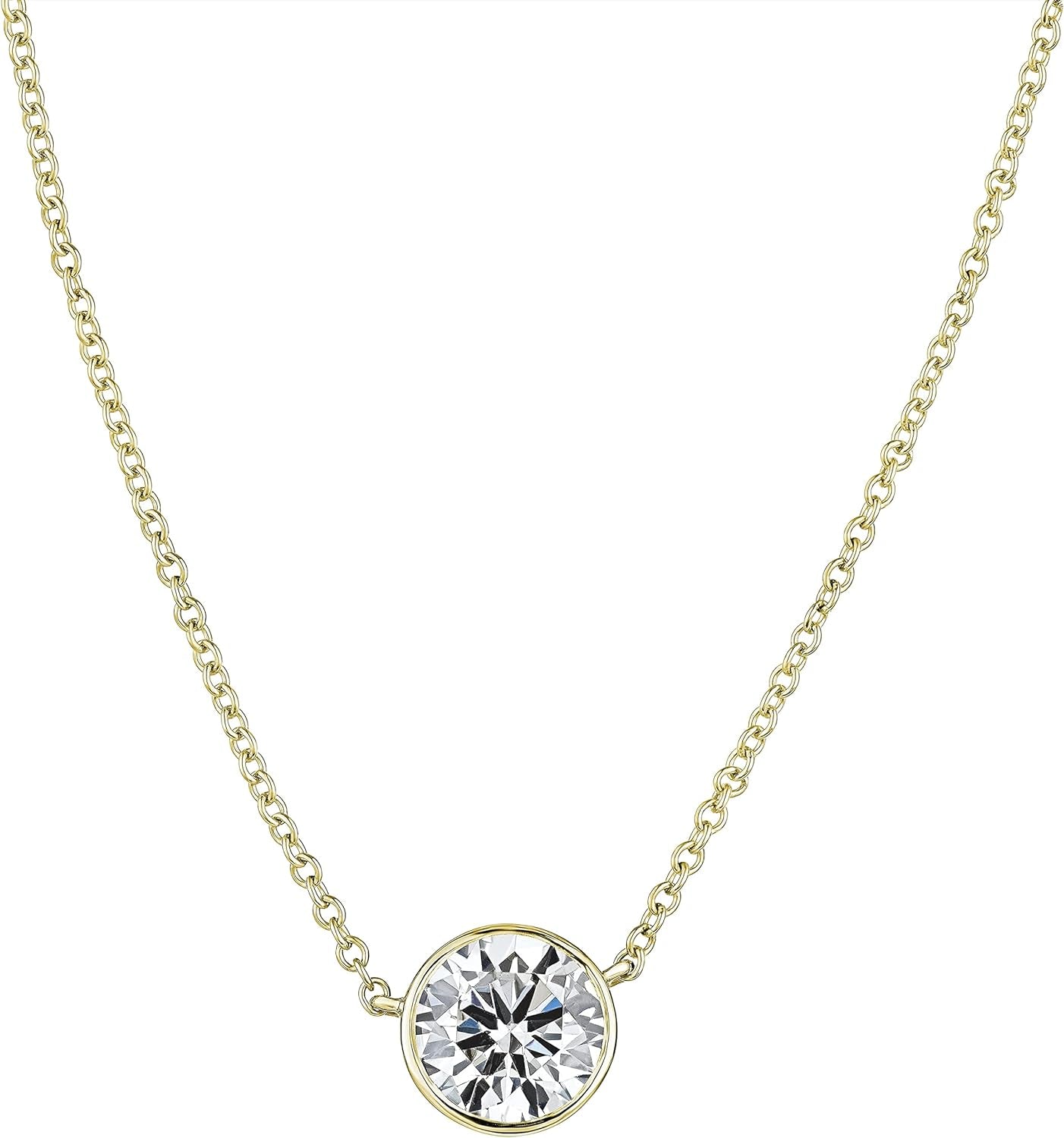Certified NATURAL Diamond 14 Karat Solid Gold Bezel Set Diamond Necklace, Diamond Necklace for Women, 14 Karat Solid Gold Diamond Necklace