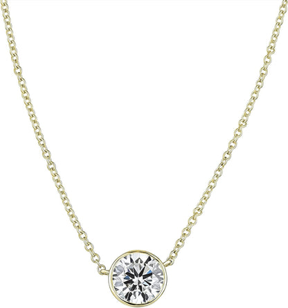 Certified NATURAL Diamond 14 Karat Solid Gold Bezel Set Diamond Necklace, Diamond Necklace for Women, 14 Karat Solid Gold Diamond Necklace