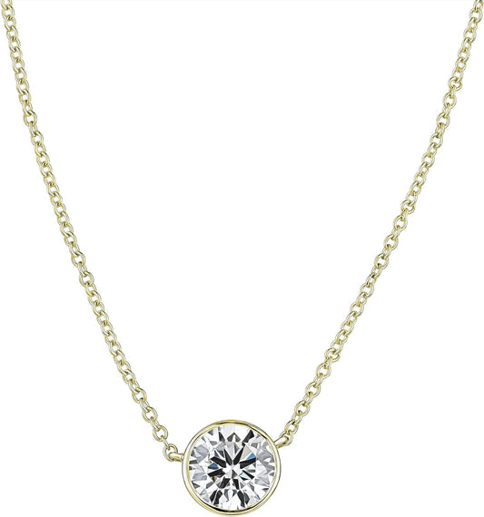 Certified NATURAL Diamond 14 Karat Solid Gold Bezel Set Diamond Necklace, Diamond Necklace for Women, 14 Karat Solid Gold Diamond Necklace