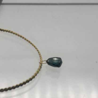 Blue Diamond Briolette 18K Gold Pendant | .8 Cts | 6X4Mm |