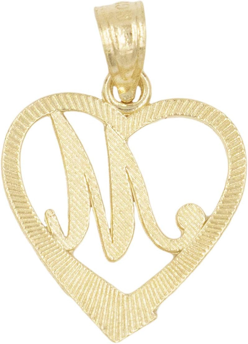 10K Solid Gold Initial Pendant in Heart Frame with Diamond Cut Finish, Available in Different Letters of Alphabet Personalized Charm for Women (M)
