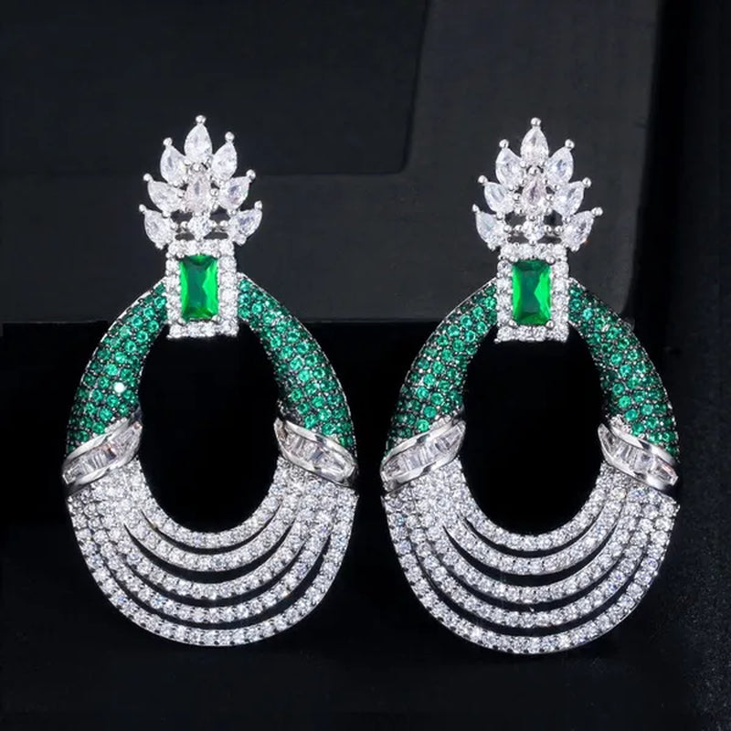 CANDICE Luxury Jewelry Setting Blue Cubic Zircon Silver Plated Statement Trendy Hollow Carved Earrings for Women Brincos
