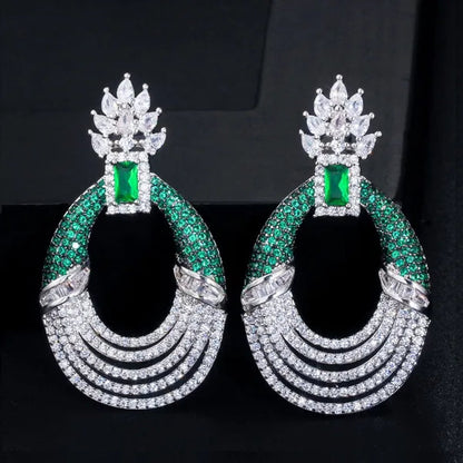 CANDICE Luxury Jewelry Setting Blue Cubic Zircon Silver Plated Statement Trendy Hollow Carved Earrings for Women Brincos