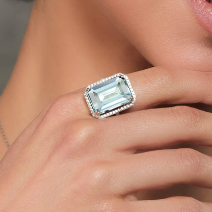 10-20 Cttw Gemstone Birthstone Engagement Ring | 925 Sterling Silver | Emerald Cut 18X13MM | Wedding Anniversary Promise Ring for Women | Available in Size 5, 6, 7, 8, 9