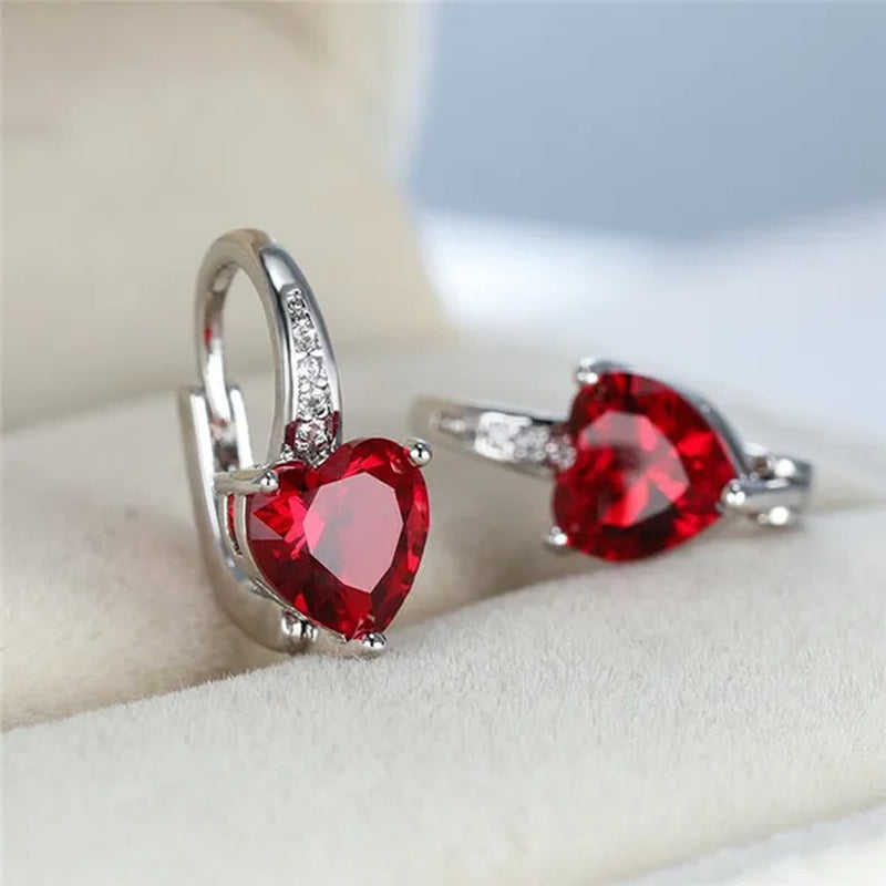 Luxury Women'S Fashion Silver Plated Zircon Earrings Birthstone Hoop Earrings Green Cubic Zirconia Drop Earrings for Women Heart Clip on Earrings Bride Princess Wedding Engagement Earring Anniversary Gift Jewelry