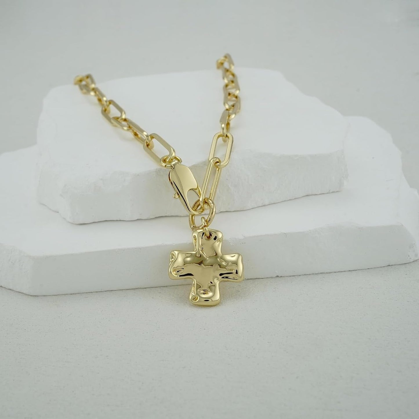 Chunky Cross Necklace for Women Trendy 14K Gold Silver Plated Statement Big Cross Pendant Paperclip Chain Charm Necklaces Religious Faith Easter Basket Stuffers Baptism Costume Jewelry Gift
