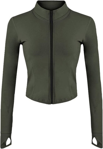 Women'S Athletic Full Zip Lightweight Workout Jacket with Thumb Holes - WORLD TIME VISITS