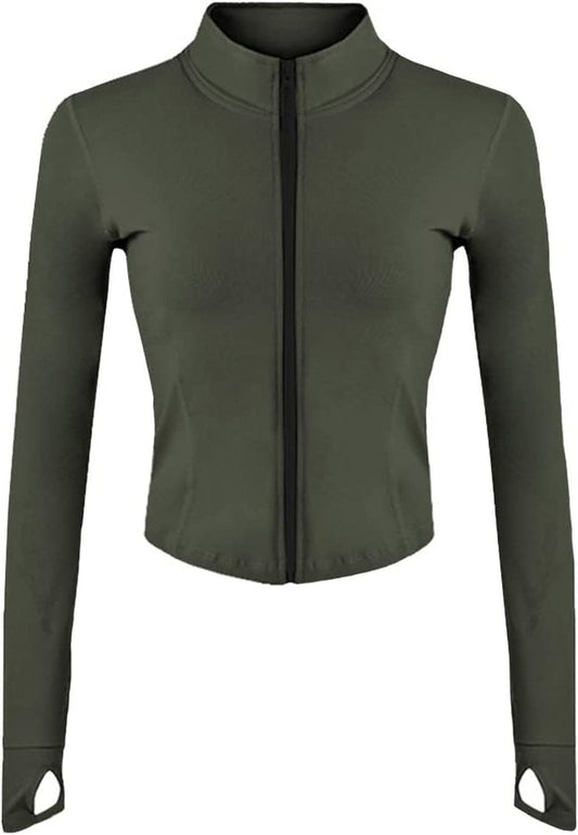 Women'S Athletic Full Zip Lightweight Workout Jacket with Thumb Holes - WORLD TIME VISITS