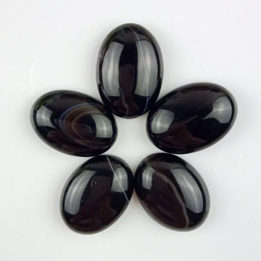 5pcs 25x18mm Excellent Black Onyx Agate Oval Cab Cabochon
