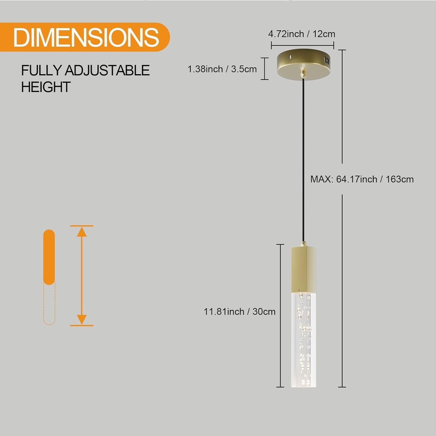 Brass Pendant Light Kitchen Fixture Dimmable Integrated LED Modern Pendant Light for Kitchen Island Mini Crystal Pendant Light for Bathroom Bedroom 3000K Warm Light(2-Pack)