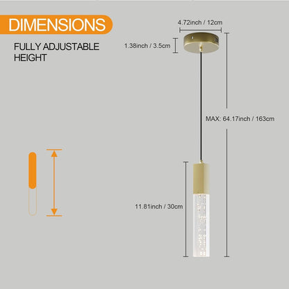 Brass Pendant Light Kitchen Fixture Dimmable Integrated LED Modern Pendant Light for Kitchen Island Mini Crystal Pendant Light for Bathroom Bedroom 3000K Warm Light(2-Pack)