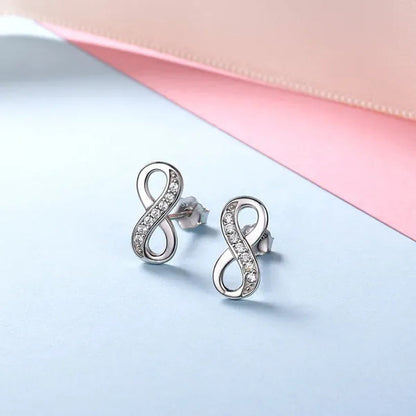 925 Sterling Silver Cubic Zirconia Infinity Symbol Stud Earrings for Women Girls