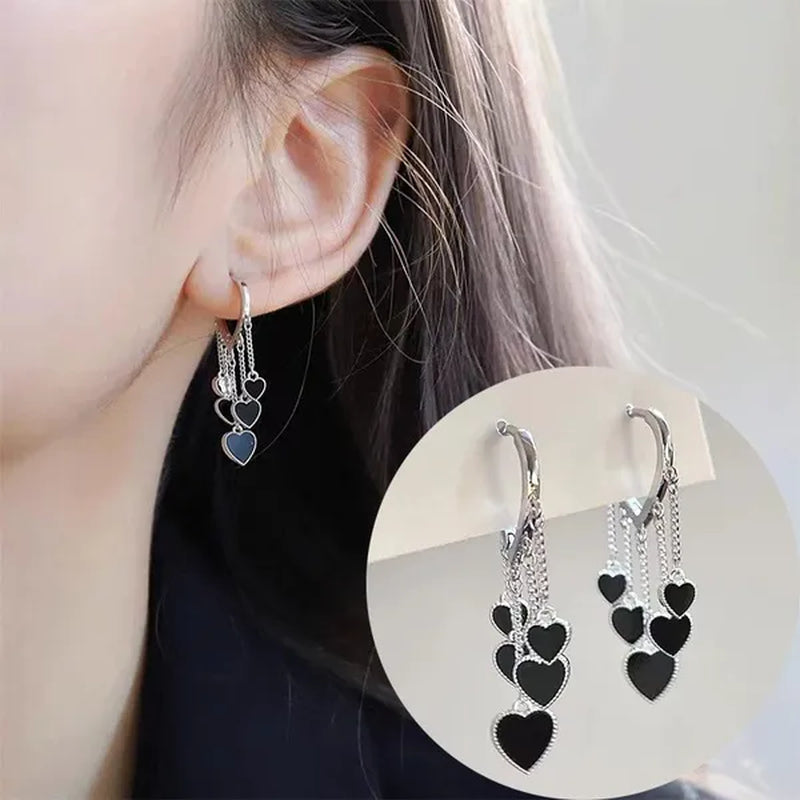 New Style Black Love Earrings Ladies Tassel Earrings Temperament Cold Wind Earrings - WORLD TIME VISITS