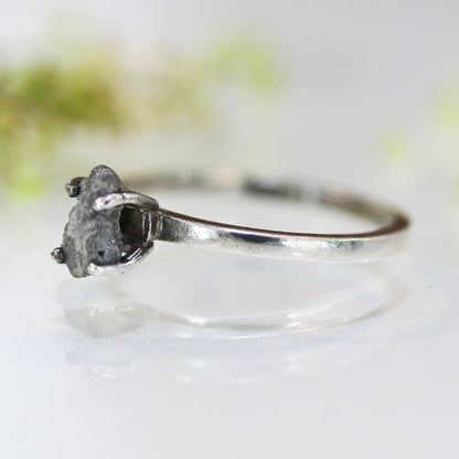 Real White/Grey Rough Diamond Ring in Prongs Setting with Sterling Silver High Polished Band