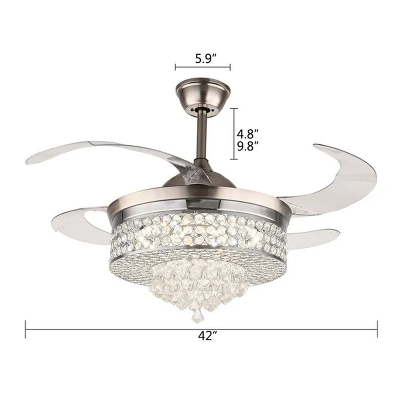 42'' Modern Invisible Telescopic Ceiling Fan Light LED Chandelier with Remote Control Silver