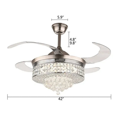 42'' Modern Invisible Telescopic Ceiling Fan Light LED Chandelier with Remote Control Silver
