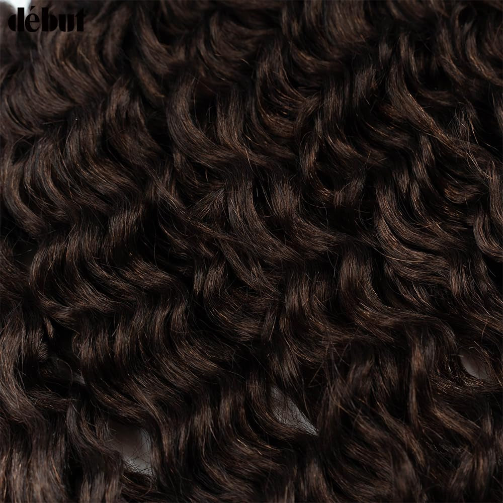 Synthetic Hair 8 Bundles with Simple Closure Water Wave High Temperature Fiber Wavy Hair Weave 9PCS 20 Inches 240G Brown