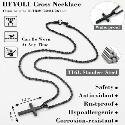 Valentines Day Gifts for Him Cross Necklace for Boys Mens Stainless Steel Twisted Rope Chain Cross Pendant Rustproof Necklace for Teen Boy Mens Christian Baptism Easter Gifts