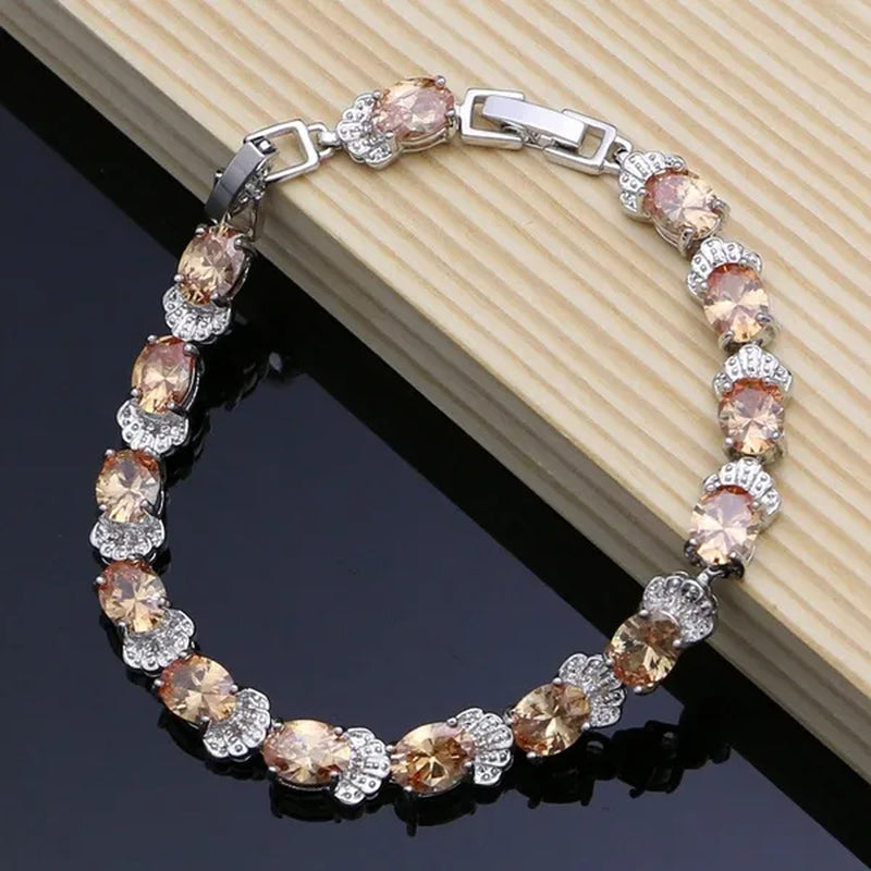 Mystical Champagne Topaz Jewelry Sets Women 925 Sterling Silver Jewelry Earrings/Pendant/Necklace/Rings/Bracelet