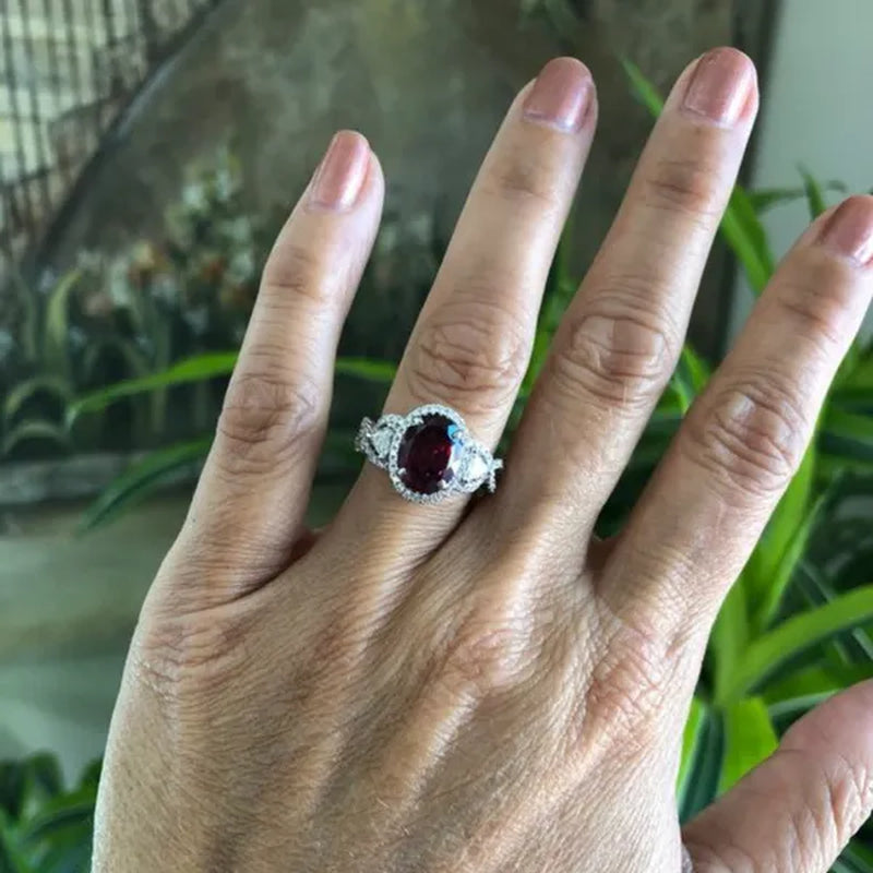 Luxury Fashion 925 Standard Sterling Silver Deep Red Diamond Female Romantic Ring Wedding Bride Princess Love Ring Size 6-11