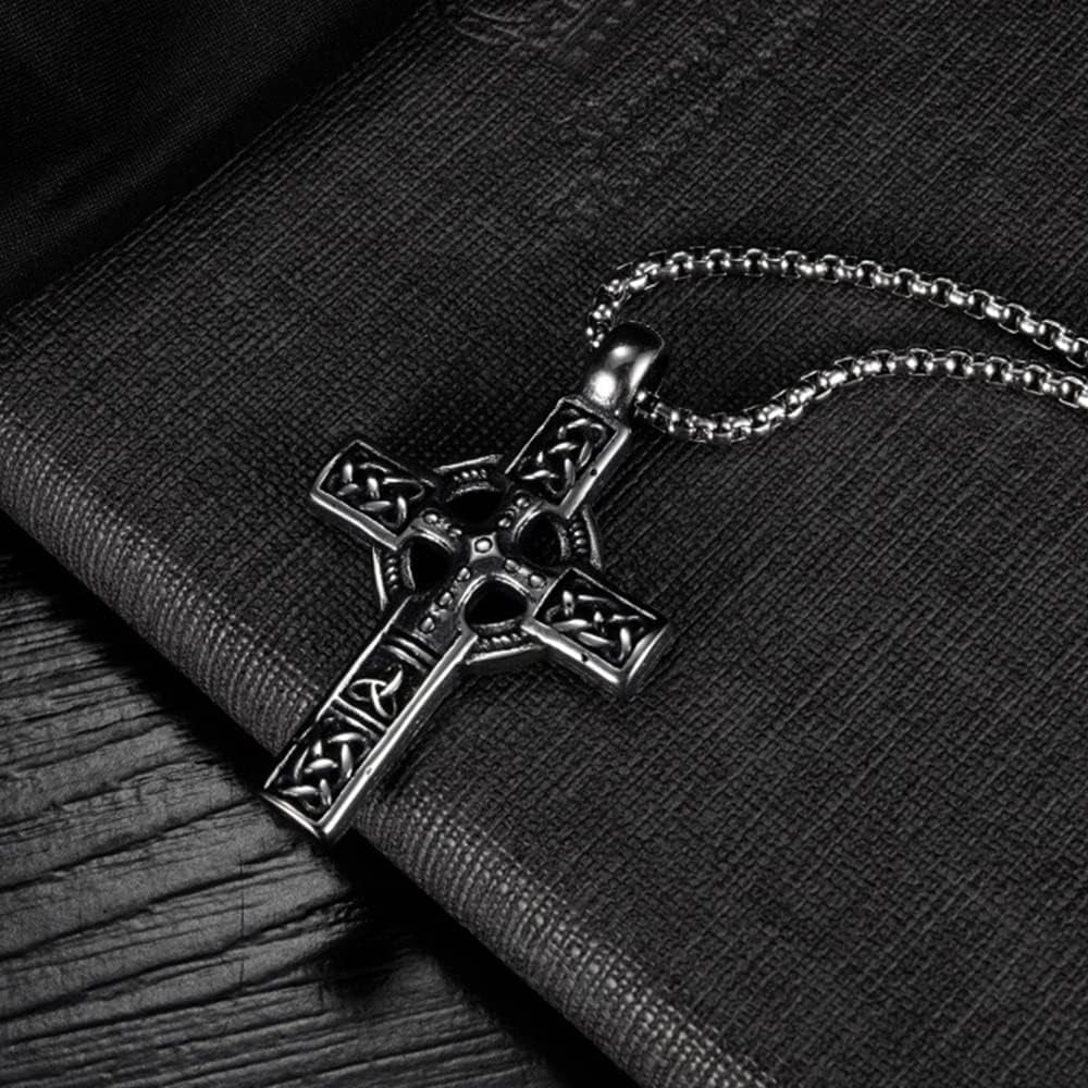 Trinity Celtic Cross Necklace - Stainless Steel Triquetra Knot Irish Pendant - Jesus Crucifix Cross
