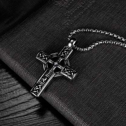 Trinity Celtic Cross Necklace - Stainless Steel Triquetra Knot Irish Pendant - Jesus Crucifix Cross