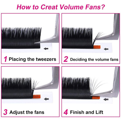 Volume Eyelash Extensions 0.05/0.07 Easy Fan Volume CC/D Curl | 8-15Mm Length | Easy Fan Volume Lashes 2D-20D Self Fanning Volume Lashes Long Lasting Blooming Lashes(0.05 CC 14Mm)