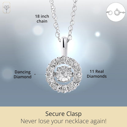 Dancing Diamond Necklaces for Women | Sterling Silver Diamond Necklace with 18 Inch Chain | Real Diamond Pendant Necklaces | Diamond Jewelry for Women