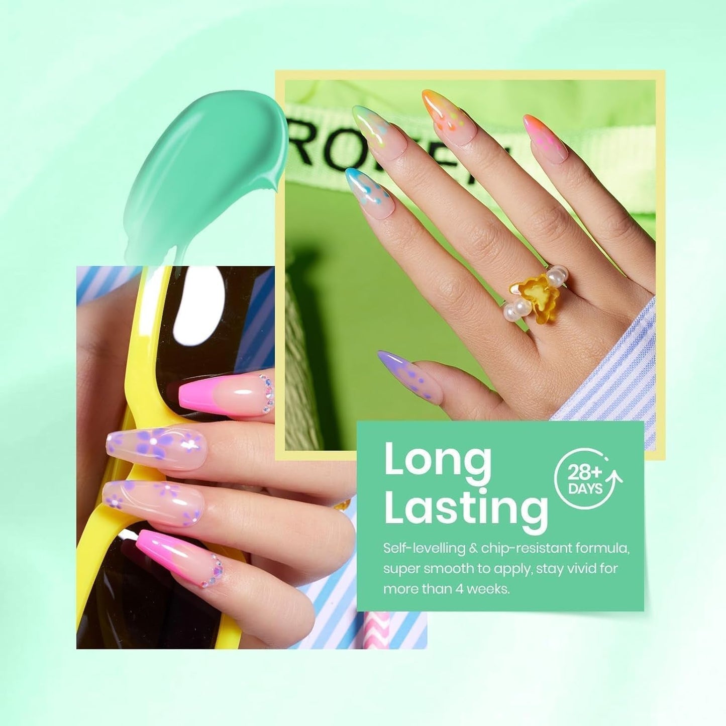 Beetles Gel Nail Polish Set 6 Colors Neon Green Gel Polish Manicure Kit Spring Summer Nail Art DIY Home Gifts for Women Girls Rainbow Nails